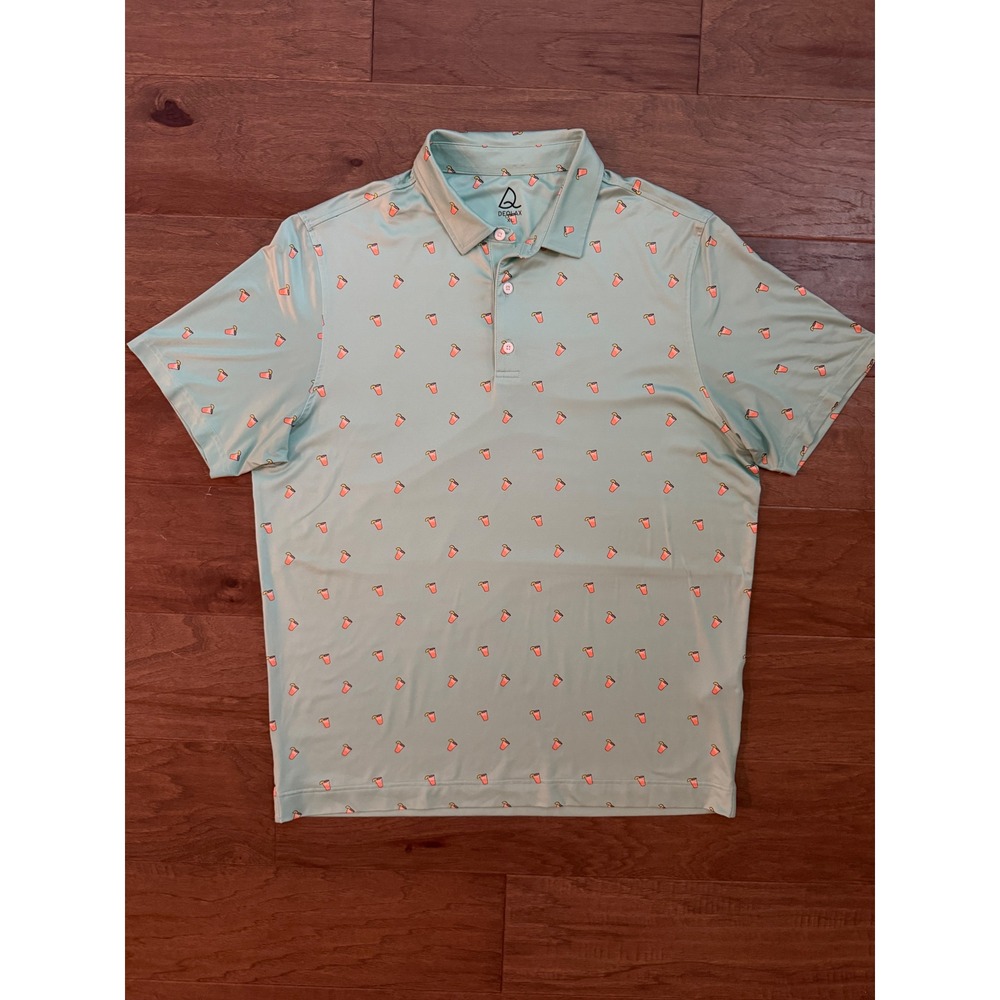 Deolax Mens XL Golf Polo Shirt Mint Green Cocktail Drink Print Performance